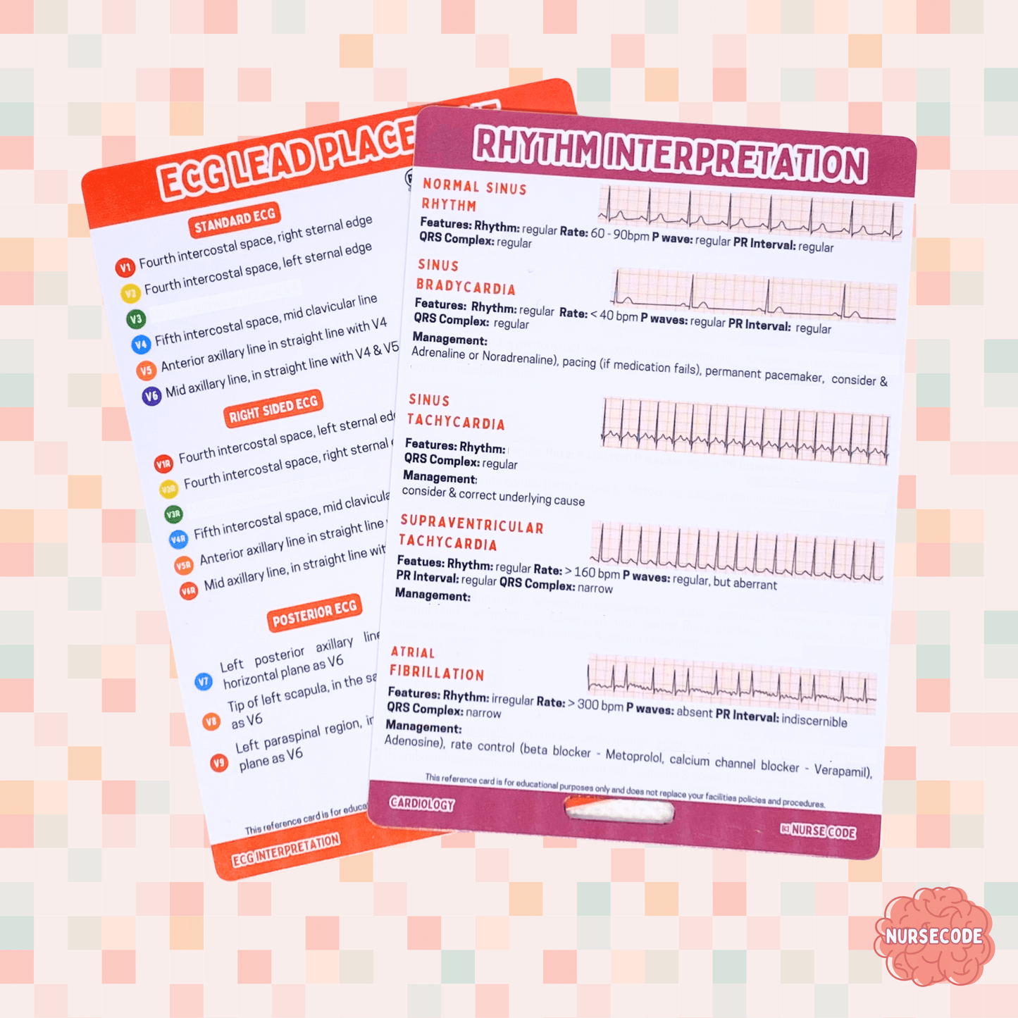 ECG Interpretation Nursing Reference Card Bundle – essential quick-reference guide for nurses, featuring ECG rhythms, arrhythmias, and cardiac assessment tips