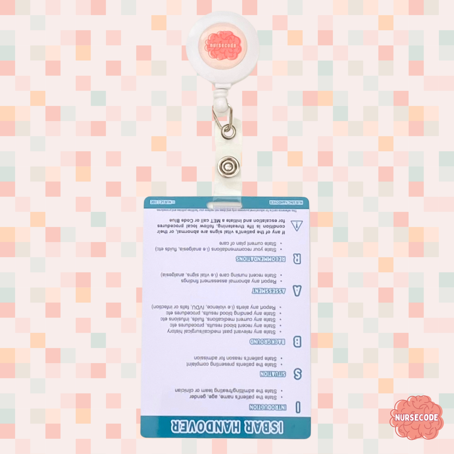 ISBAR Clinical Handover Flashcard on Badge Reel