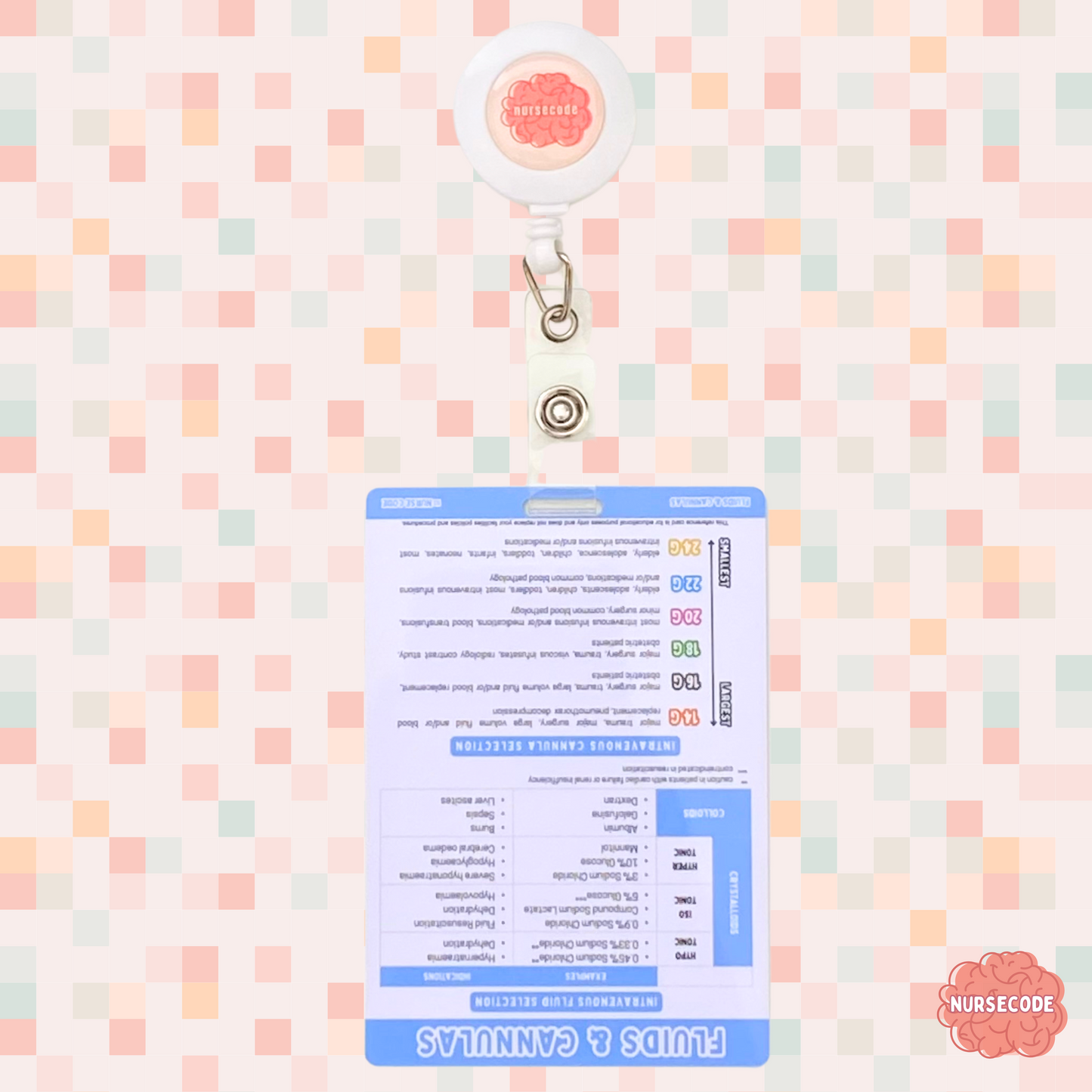IV Fluids Cannulas Antidotes Flash Card on Badge Reel
