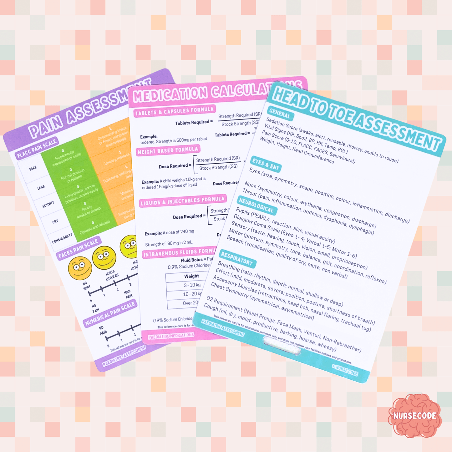 Paediatric Nursing Assessment Bundle including Rapid Assessment Triangle, Vital Signs, Pain Assessment Tools, Medication Calculations, Head to Toe Assessment