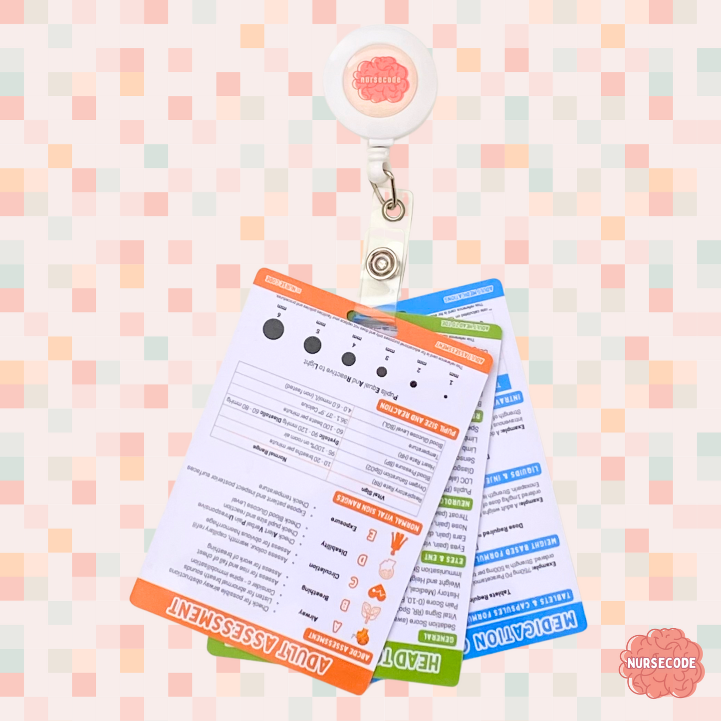 Adult Nursing Assessment Flashcards on Badge Reel Vital Signs Medication Calculations