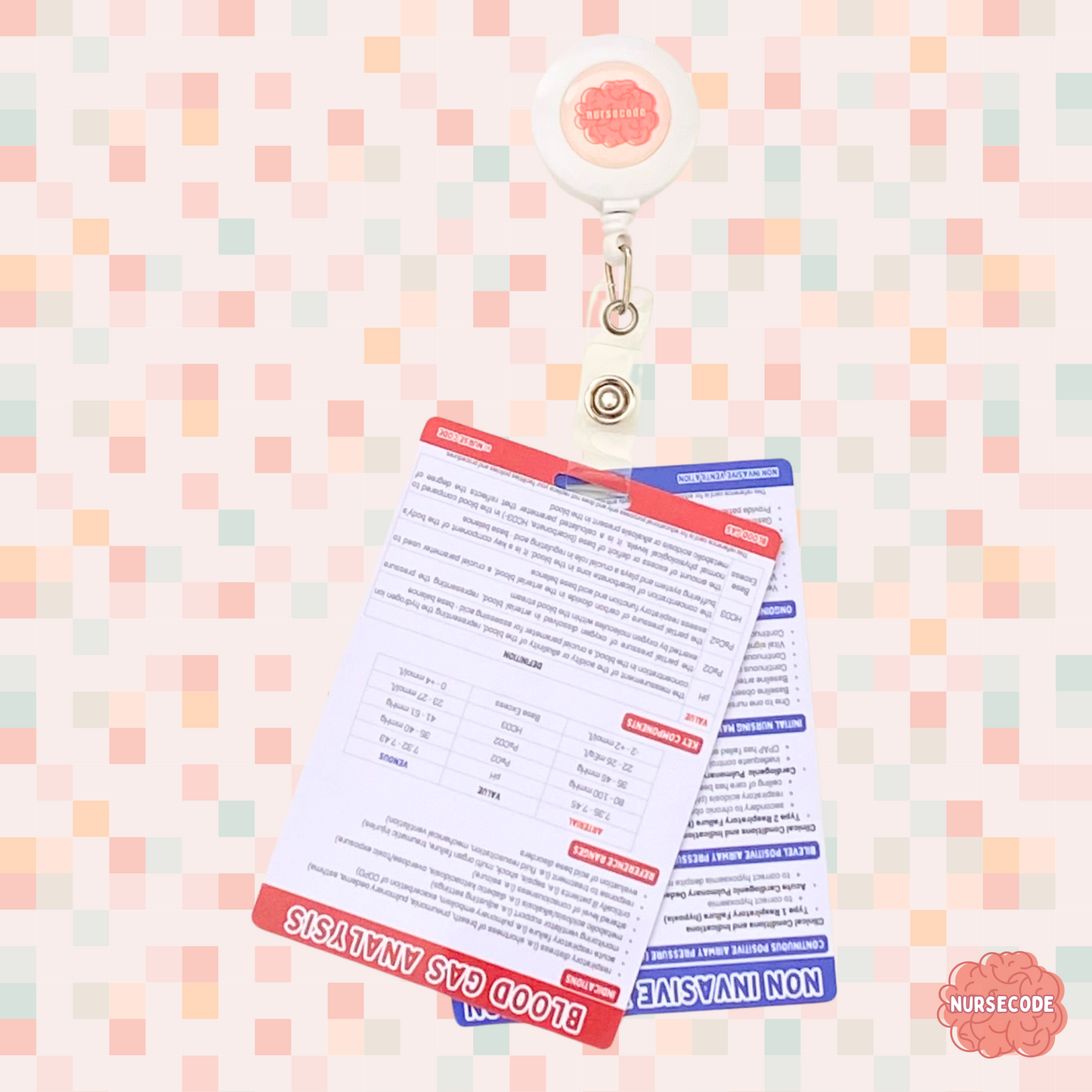 Blood Gas Analysis Non Invasive Ventilation Healthcare Reference Card on Badge Reel