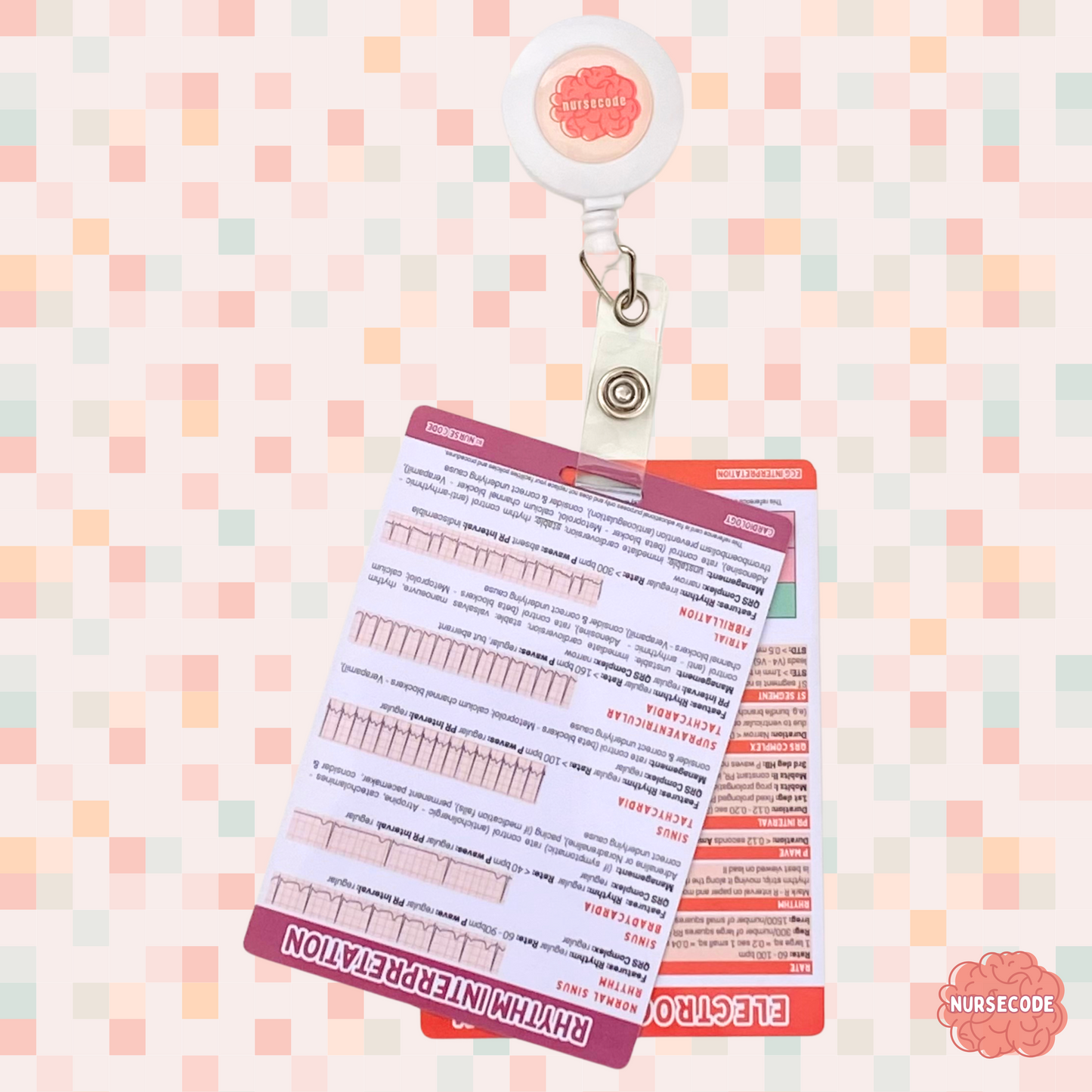 ECG Interpretation Rhythm Analysis Healthcare Reference Card on Badge Reel