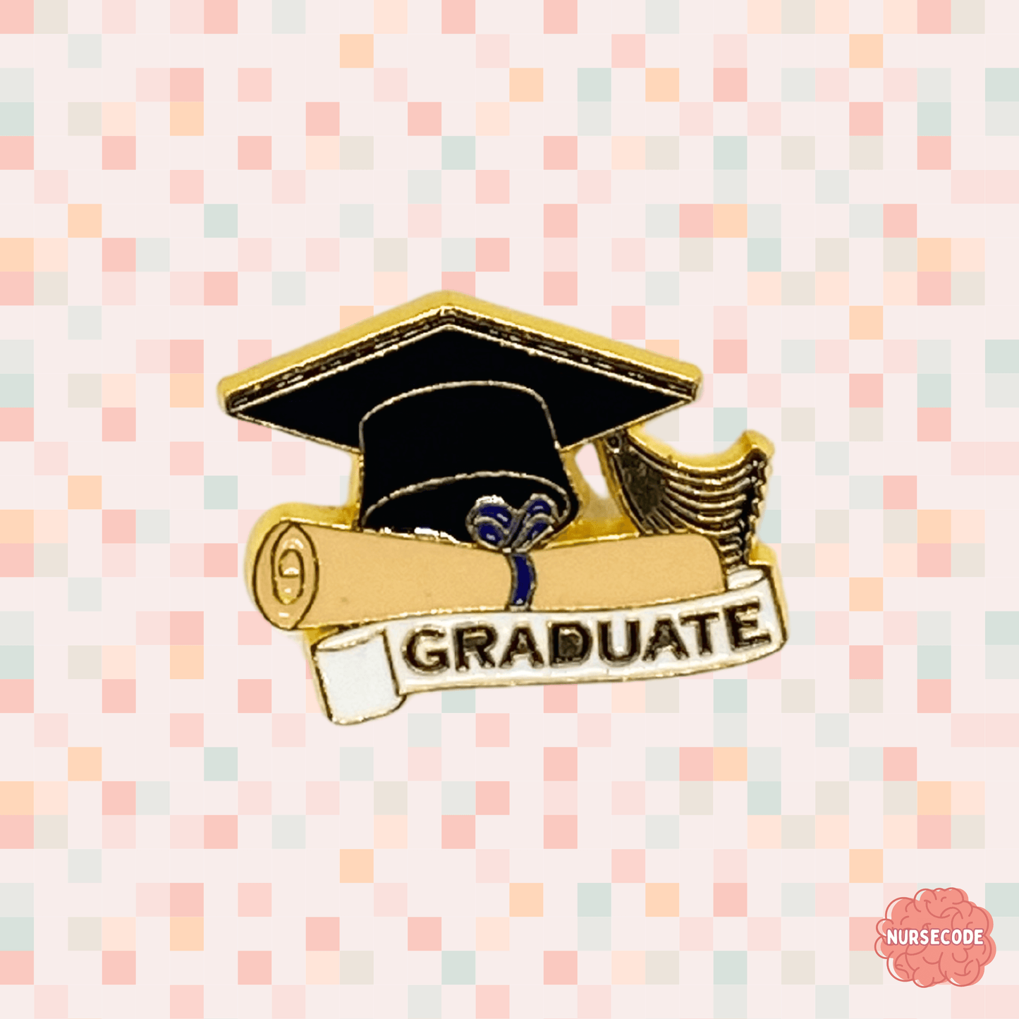 graduate nurse pin with black graduation hat and the word grraduate