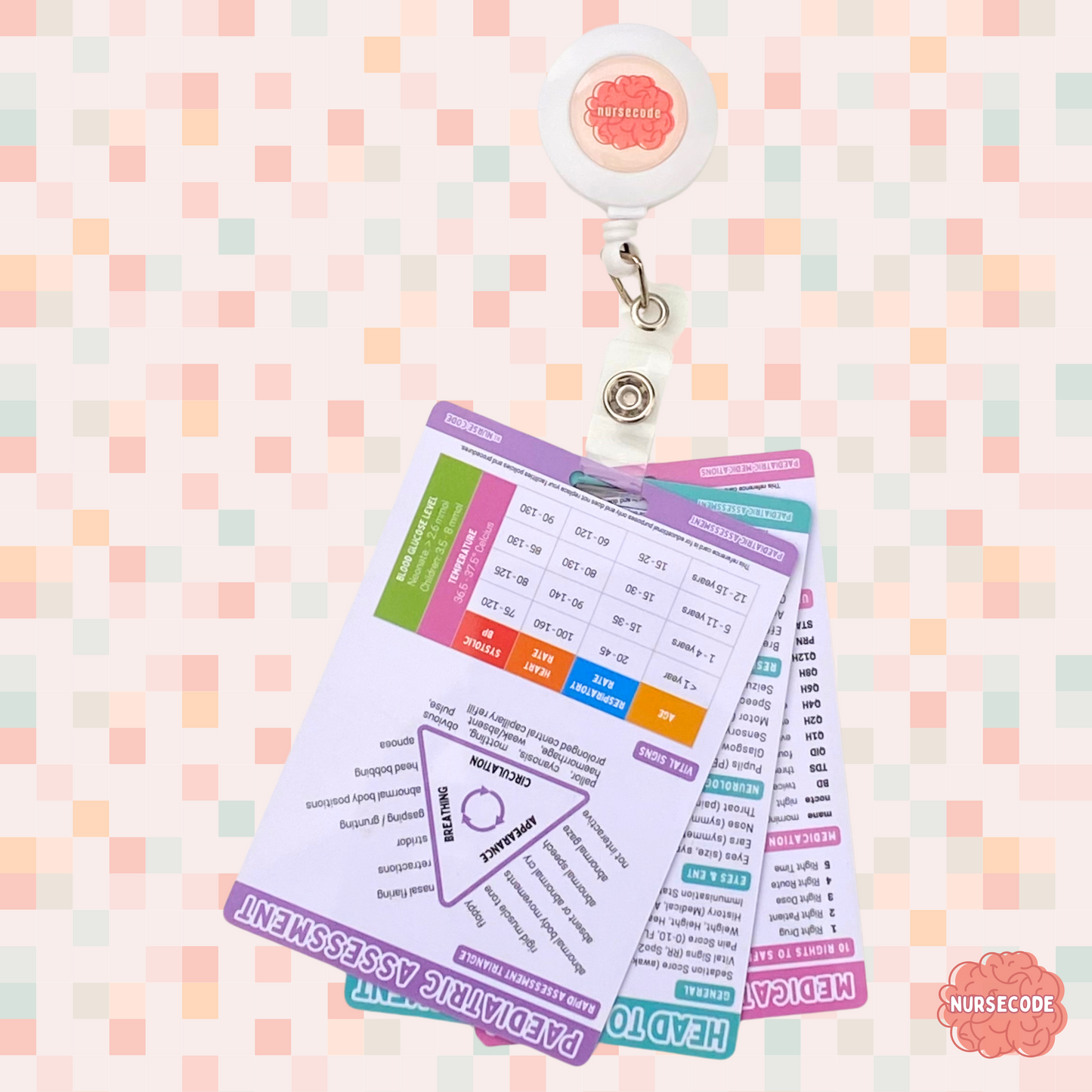 Paediatric Nursing Assessment Flashcards on Badge Reel Rapid Assessment Triangle Medication Calculations
