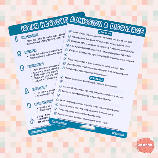 Nursing Clinical Reference Cards - ISBAR Clinical Handover Tool - 
Admission Tips Discharge Tips 